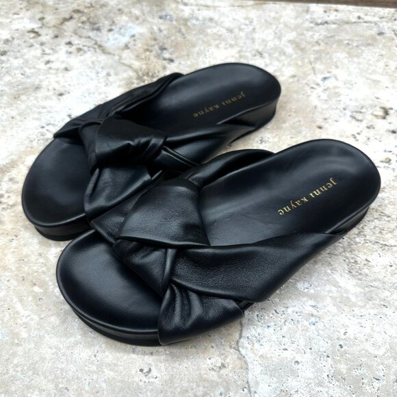 Jenni Kayne Sandals Womens Size 36 US 6 Black Leather Knot Comfy Slides - Picture 3 of 11